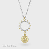 Selene Diamond & Mystical Wheel - Long Pendant - 18ct Solid Gold & Silver