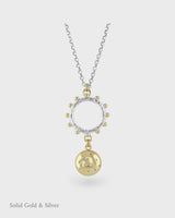 Selene Diamond & Mystical Wheel - Long Pendant - 18ct Solid Gold & Silver