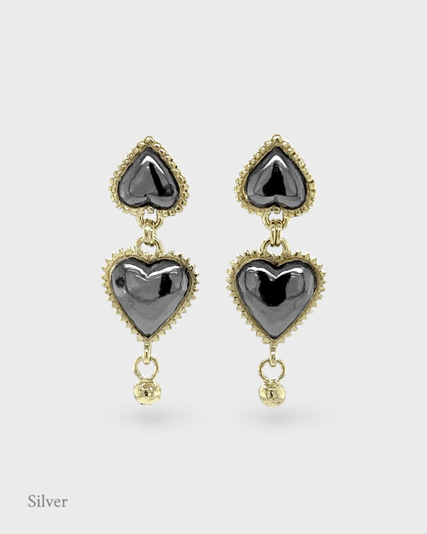 Small Reverie Heart Earring Drops - Silver & Gold Vermeil