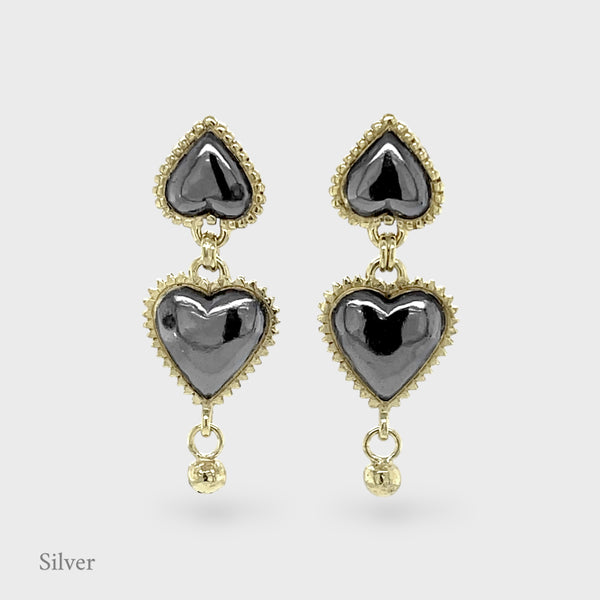 Small Reverie Heart Earring Drops - Black & Gold