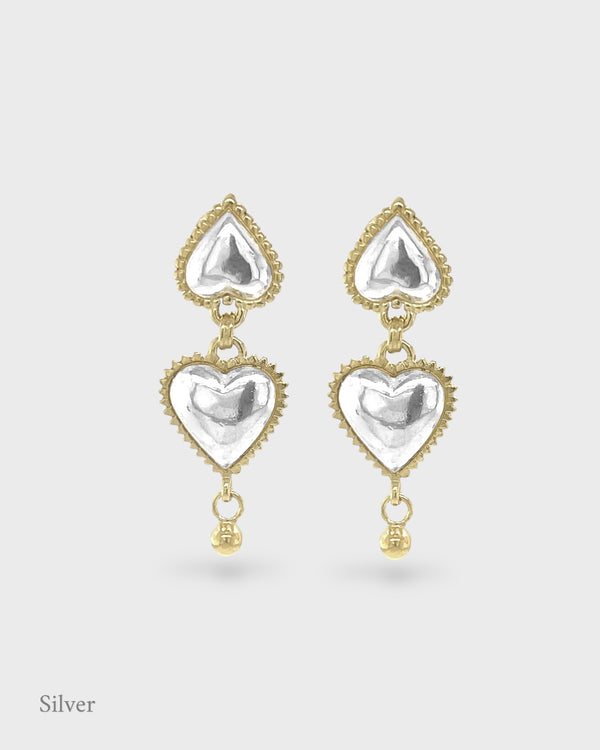 Small Reverie Heart Earring Drops - Silver & Gold Vermeil