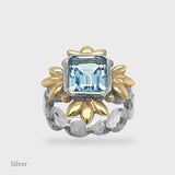 Sun Of Lotus - Cocktail Ring - Blue Topaz