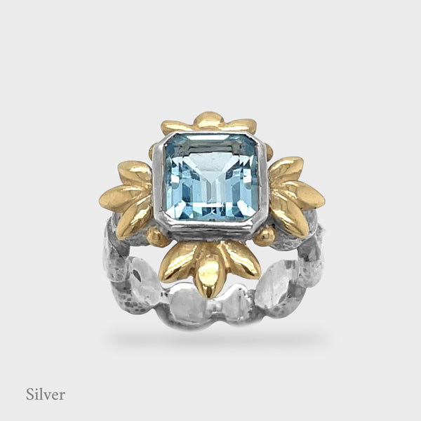 Sun Of Lotus - Cocktail Ring - Blue Topaz