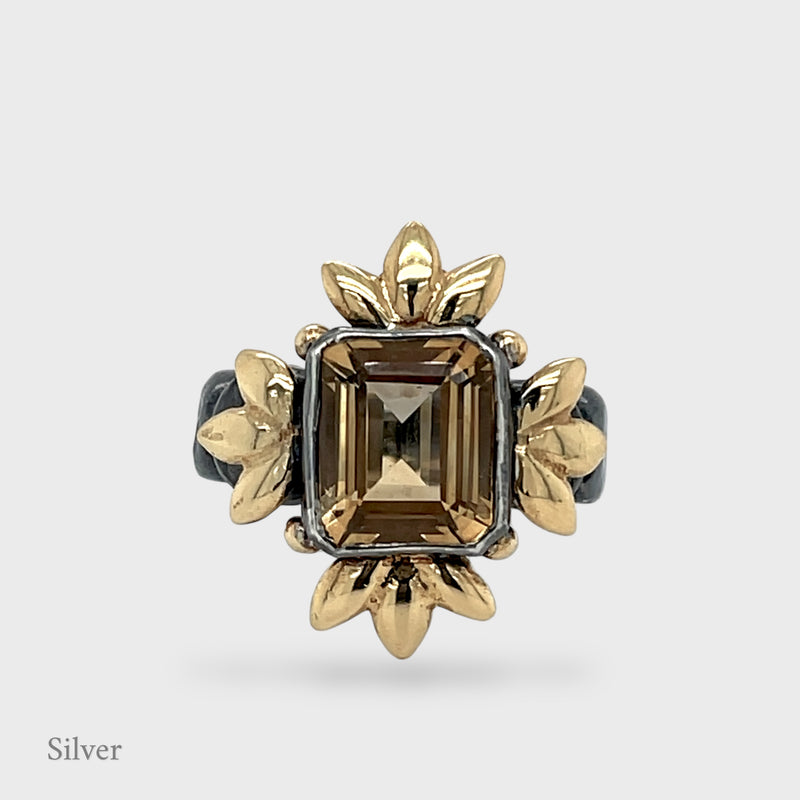 Sun of Lotus - Cocktail Ring - Citrine - Black & Gold Vermeil