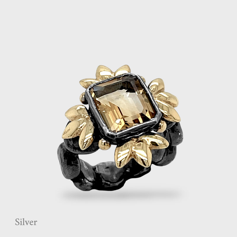 Sun of Lotus - Cocktail Ring - Citrine - Black & Gold Vermeil