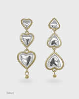 Temple Triple Heart Earring Drops - Silver & Gold Vermeil