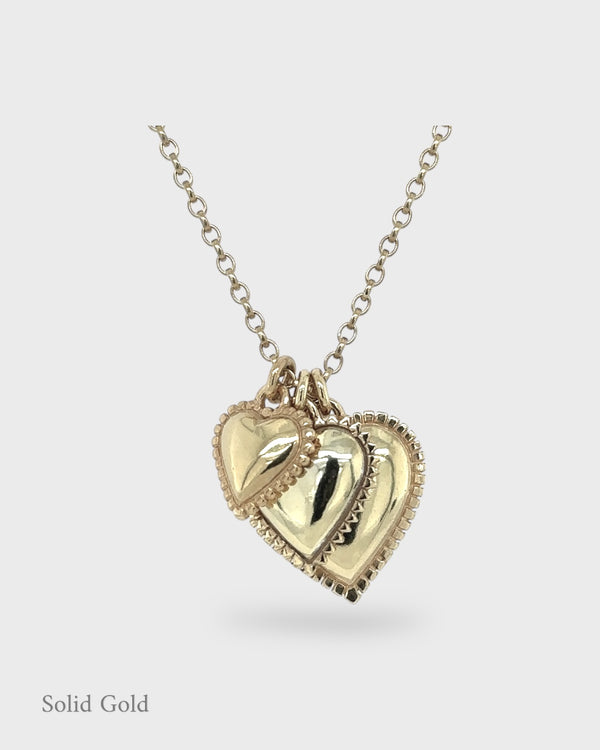 Heart Cluster Pendant - Solid Gold