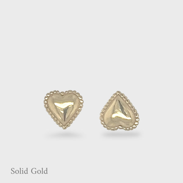 Zoe Heart Stud Earrings - Solid Gold