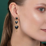 Temple Triple Heart Earring Drops - Silver & Gold Vermeil