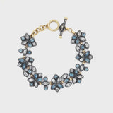 Malena Asymmetrical Gem Bracelet- 18ct Solid Gold & Black Silver - Aquamarines & Topaz