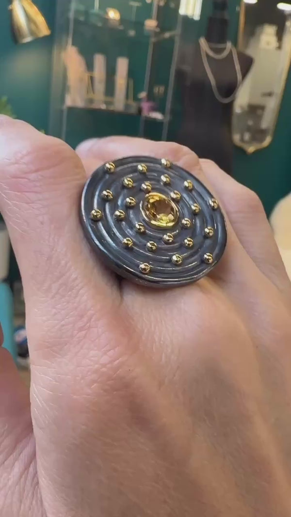 Helix Ring - Citrine - Solid Gold & Black Silver