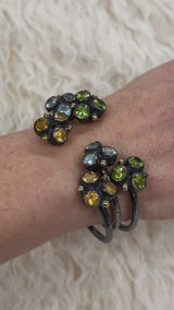 Alma Cuff/Bangle - Blue Topaz - Solid Gold & Black Silver