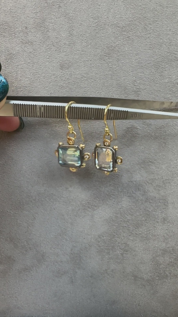Octavie Earrings - 18ct Solid Gold & Black Silver -Topaz & Diamonds - Simonetta's Jewels Reimagined