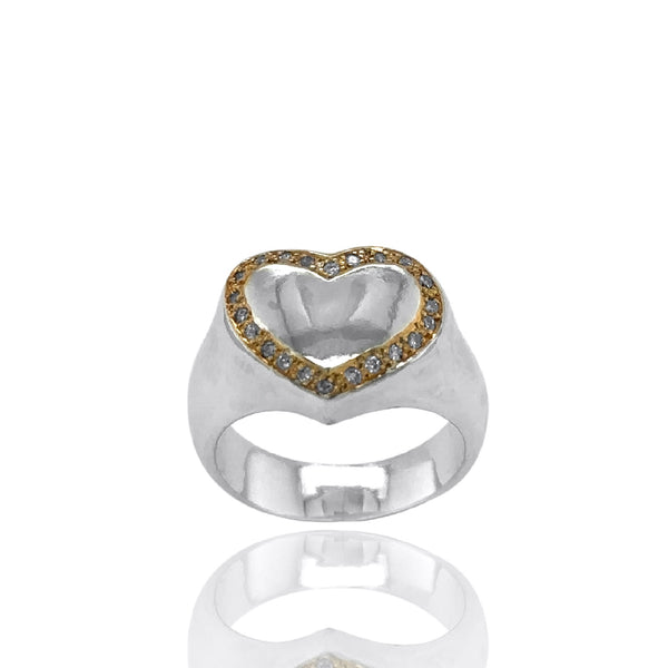 Harmony Sculptural Heart Signet Ring - Pavé Diamond