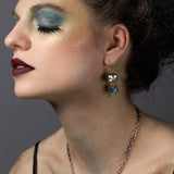 Nola Earrings - 18ct Solid Gold & Black Silver - Blue & White Topaz