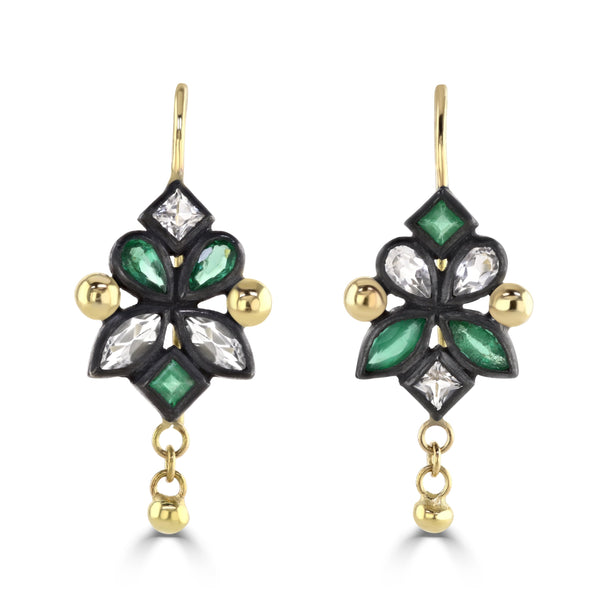 Sansa Earrings - Emeralds & White Topaz