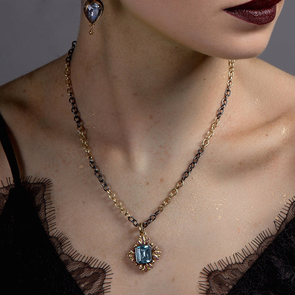 Sun of Lotus Pendant with Aquamarine & Pink Sapphires