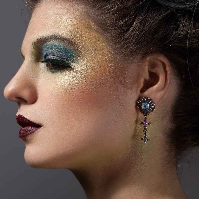 Eleanor Asymmetrical Earrings - Pink Sapphires & Aquamarines