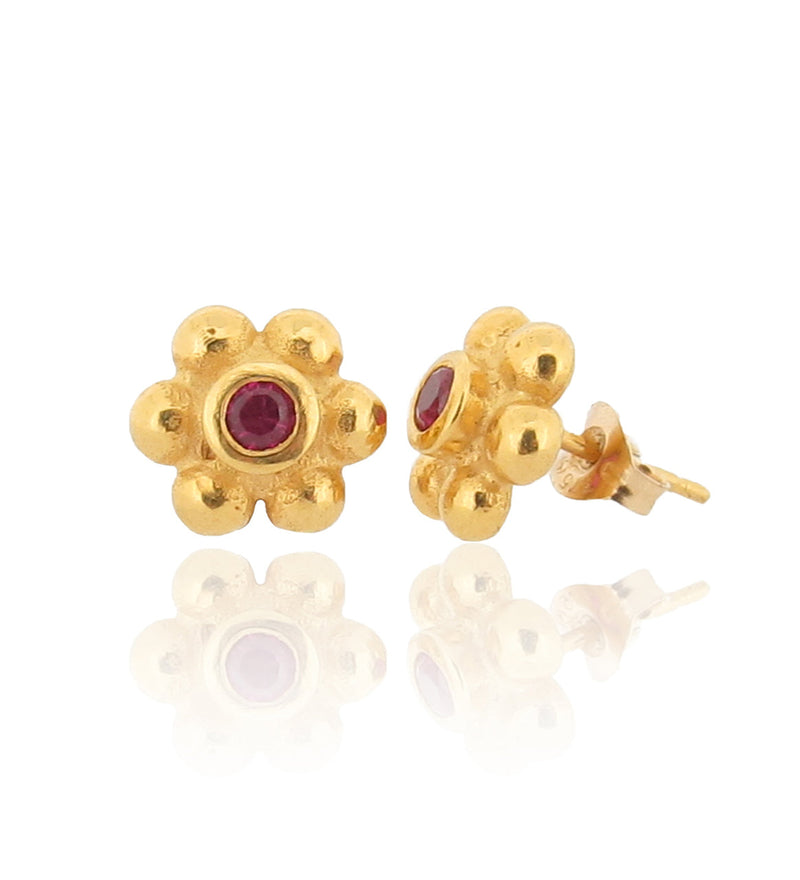 Grace Stud Earrings - Ruby - Solid Gold