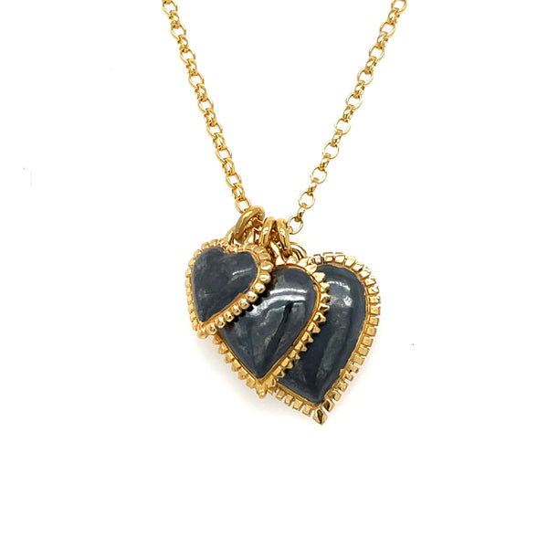 Heart Cluster Pendant - Black & Gold