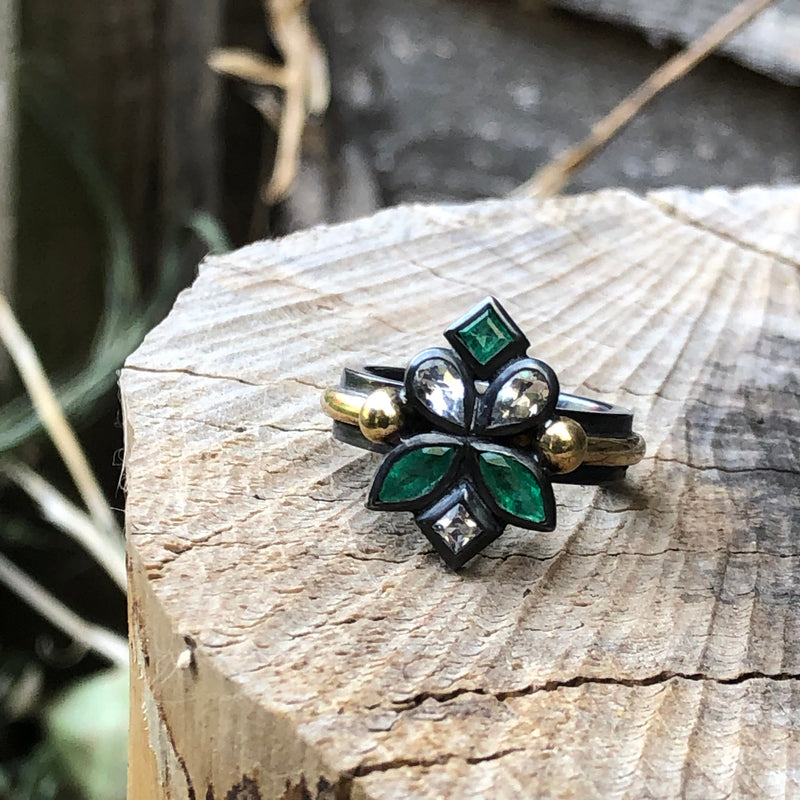 Heloise Ring - Emeralds & White Topaz