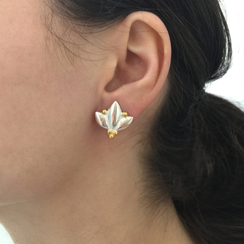 Large Lotus Earrings - Silver