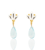 Large Lotus Drop Earrings - Blue Topaz - Silver