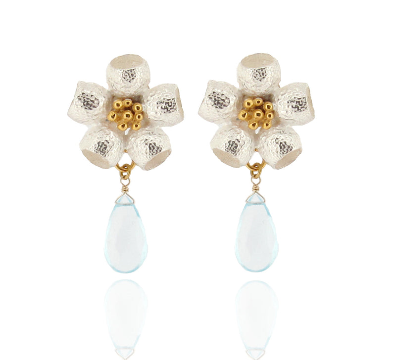 Ophelia Gumnut Flower Drop Earrings - Blue Topaz