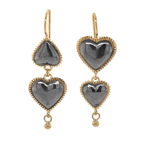 Lola Asymmetrical Heart Earring Drops - Black & Gold