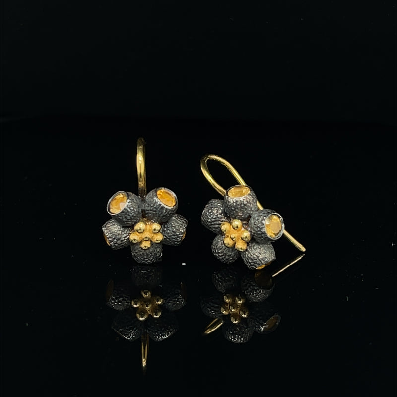 Mini Ophelia Drop Earrings - Citrine - Black & Gold