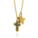 Dasha & Astra, Star And Cross Pendant - Black & Gold