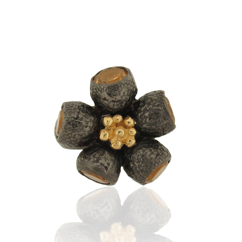Ophelia Gumnut Flower Ring - Citrines - Black & Gold