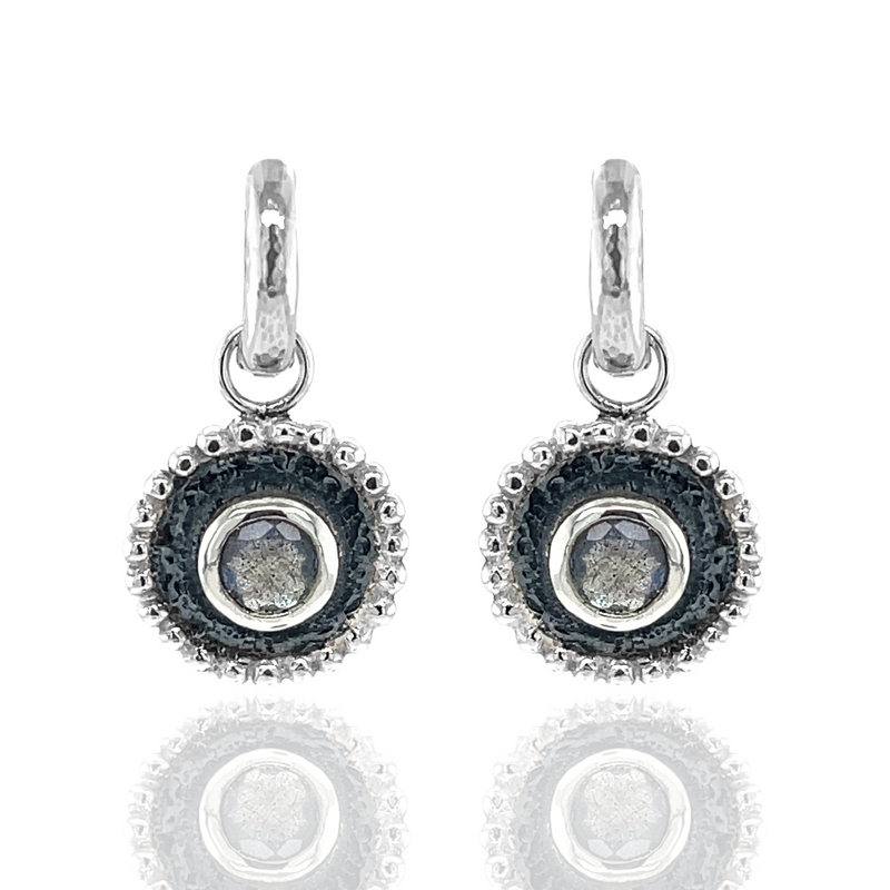 Oriel Hoop Earrings - Labradorite - Black Silver