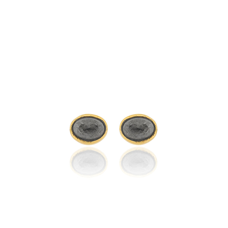Edrie Oval Stud Earrings - Black & Gold