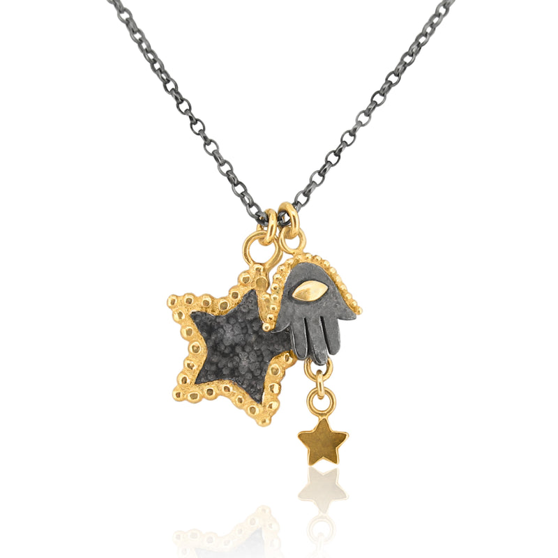 Talisman Cluster Necklace - Black & Gold