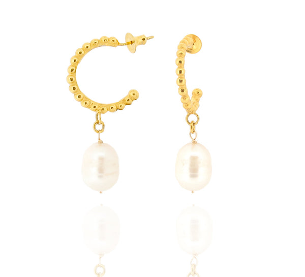 Litsa Hoop Earrings - Baroque Pearls - Gold