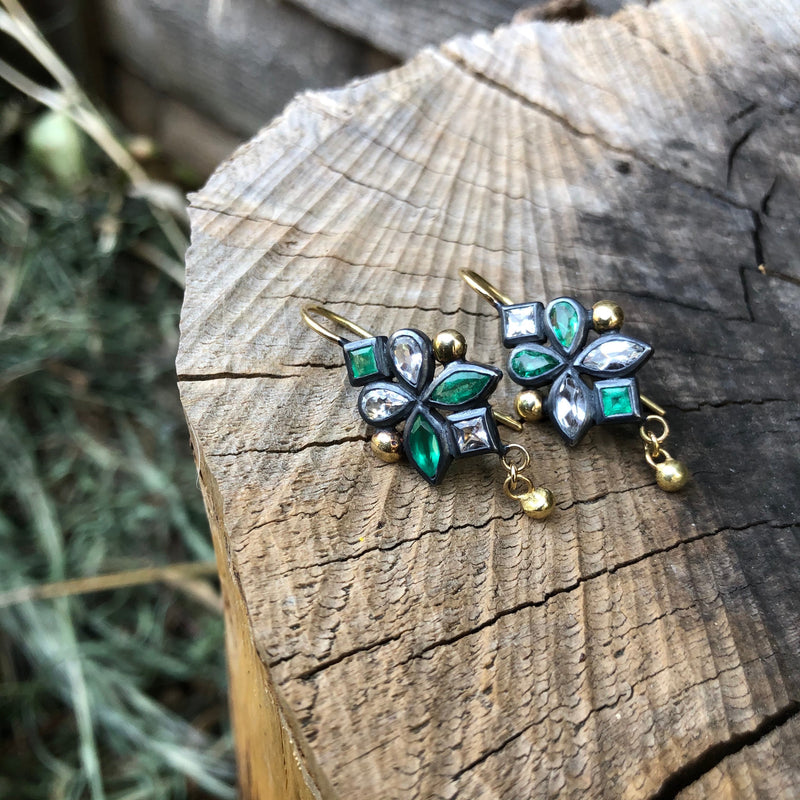 Sansa Earrings - Emeralds & White Topaz