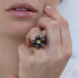 Ophelia Gumnut Flower Ring - Citrines - Black & Gold