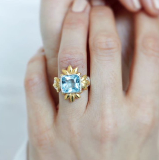Sun Of Lotus - Cocktail Ring - Blue Topaz