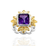 Sun Of Lotus - Cocktail Ring - Amethyst - Silver & Gold