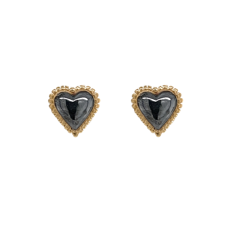 Zoe Heart Stud Earrings - Black & Gold