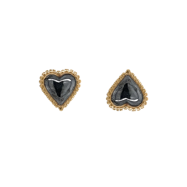 Zoe Heart Stud Earrings - Black & Gold