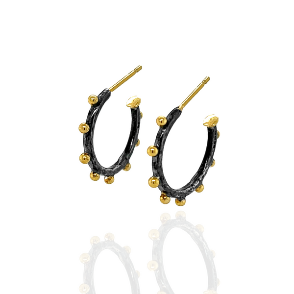 Thea Studded Hoop Earrings - Black & Gold