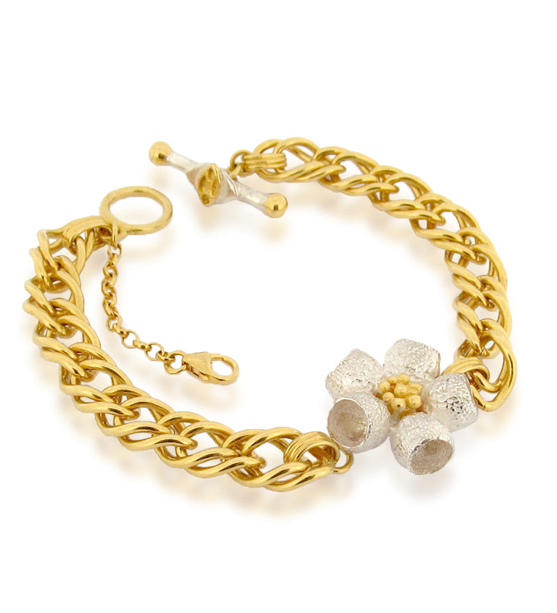 Ophelia Gumnut Flower Bracelet - Double French Curb- Gold