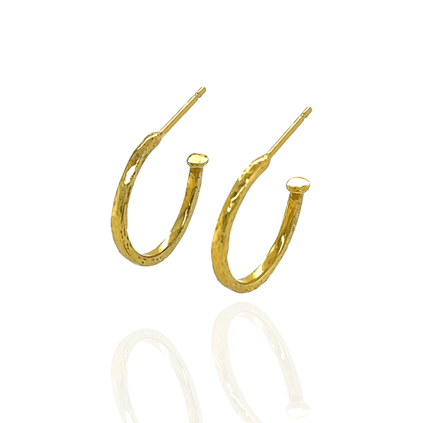 Leah Thin Hammered Hoops - Gold