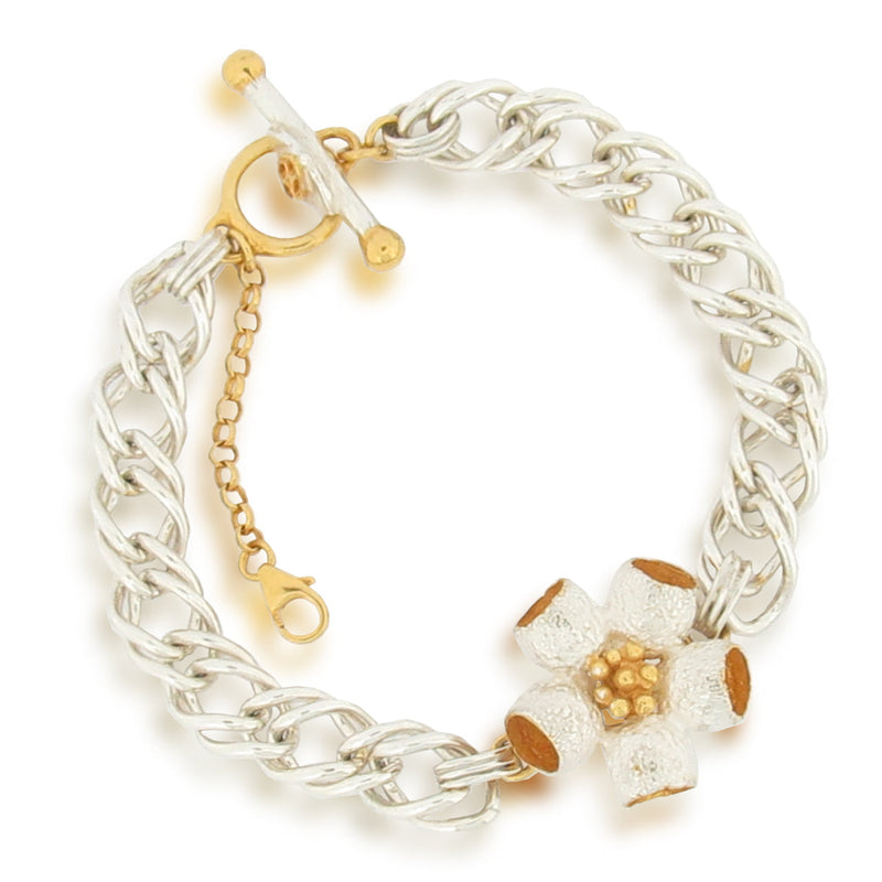Ophelia Gumnut Flower Bracelet - Double French Curb- Silver