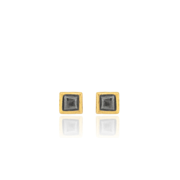 Edrie Square Stud Earrings - Black & Gold
